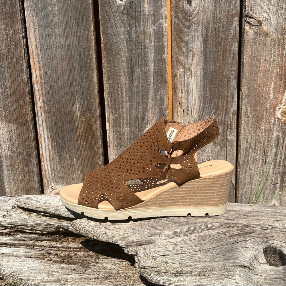 Rockport Trutech die cut brown wedge sandal size 7.5